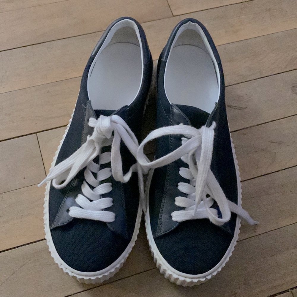 Italian M. Gemi Black Canvas Platform Sneakers Size 37, US 6 &1/2 only worn once